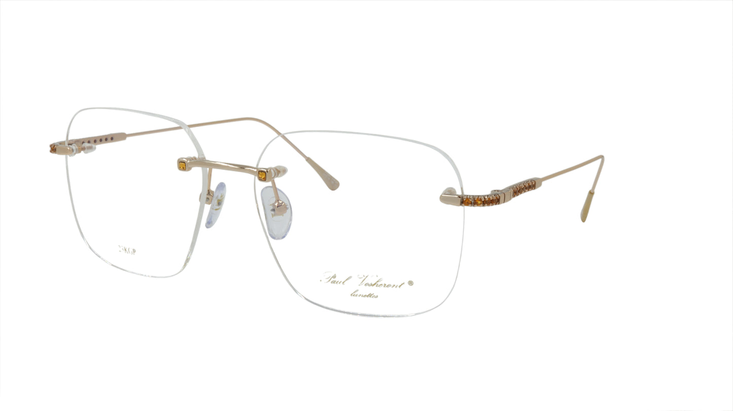 Paul Vosheront Soft Rectangle Gold Plated Designer Eyewear with Smoky Gems