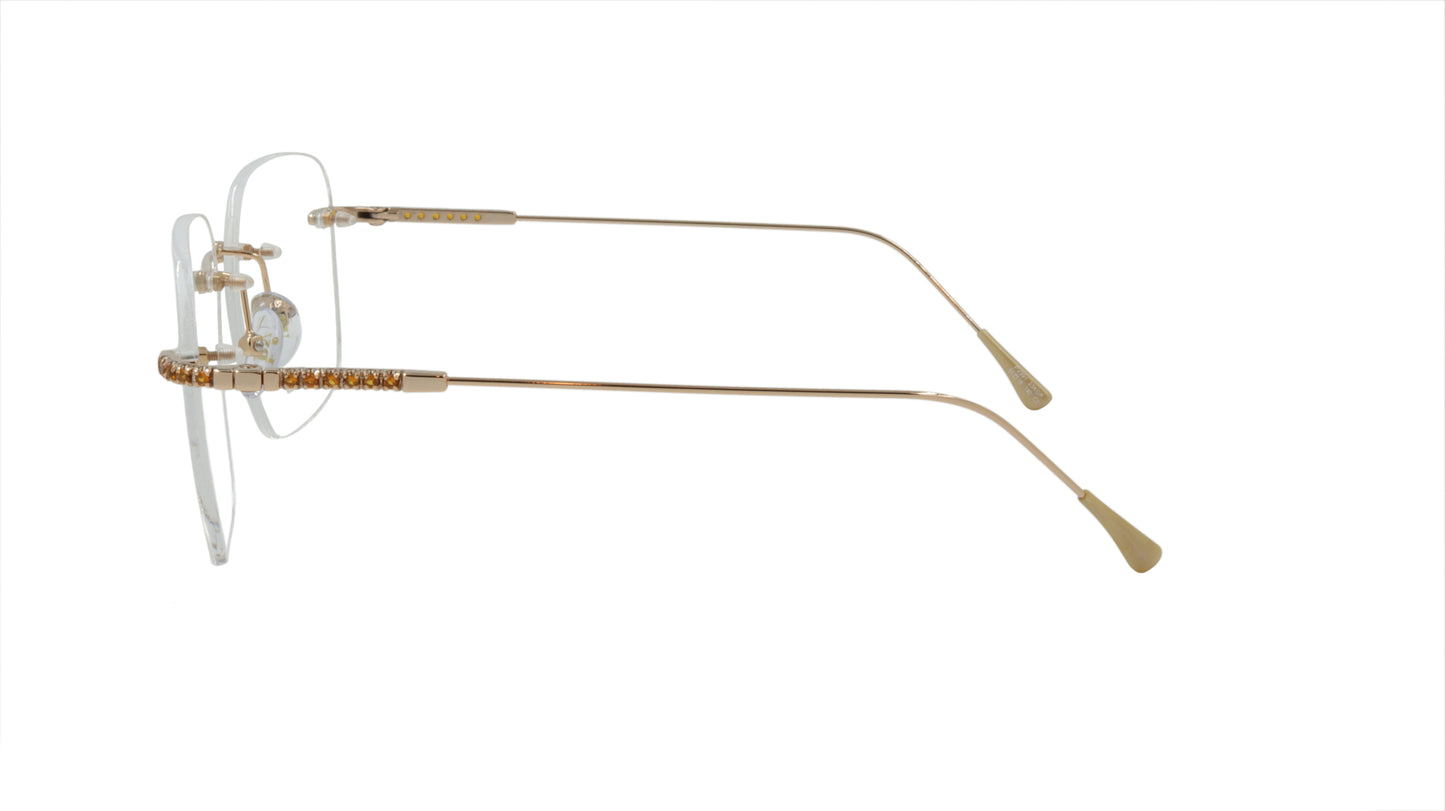 Paul Vosheront Soft Rectangle Gold Plated Designer Eyewear with Smoky Gems