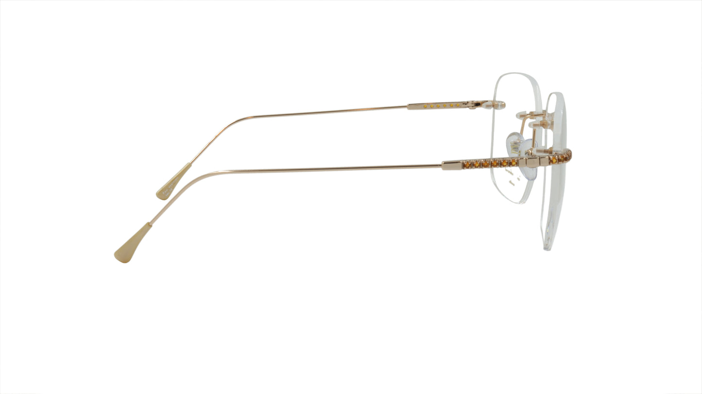 Paul Vosheront Soft Rectangle Gold Plated Designer Eyewear with Smoky Gems