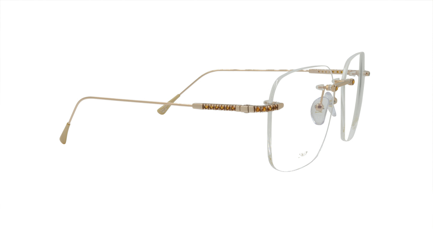 Paul Vosheront Soft Rectangle Gold Plated Designer Eyewear with Smoky Gems