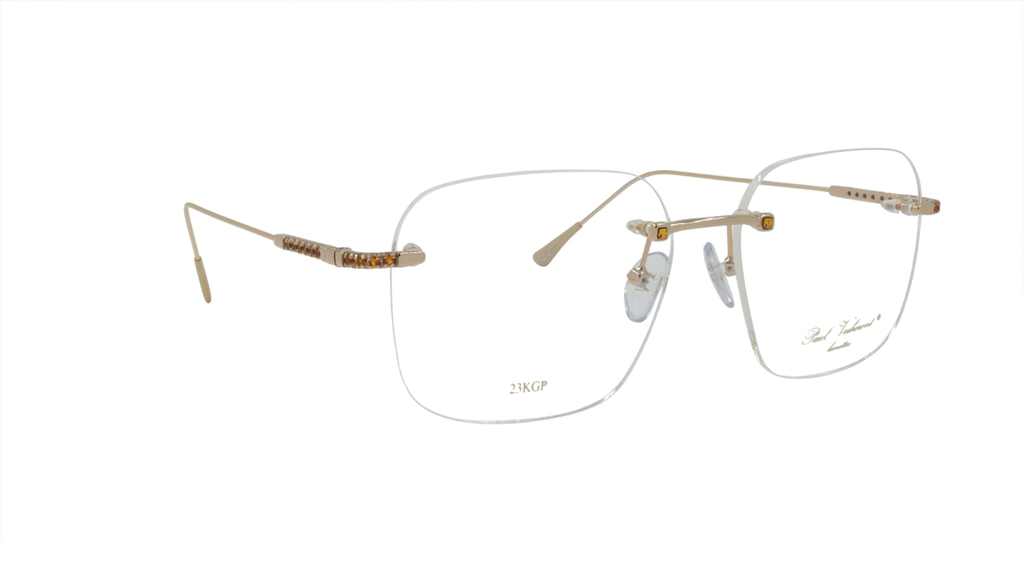 Paul Vosheront Soft Rectangle Gold Plated Designer Eyewear with Smoky Gems