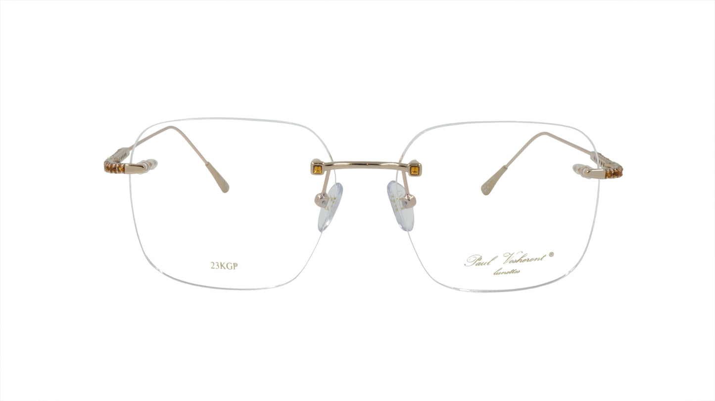 Paul Vosheront Soft Rectangle Gold Plated Designer Eyewear with Smoky Gems