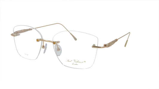 Paul Vosheront Soft Rectangle Gold Metal Optical Eyeframe with Yellow Gems