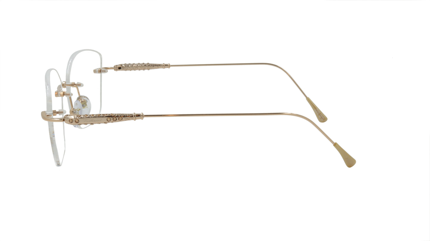 Paul Vosheront Soft Rectangle Gold Metal Optical Eyeframe with Yellow Gems