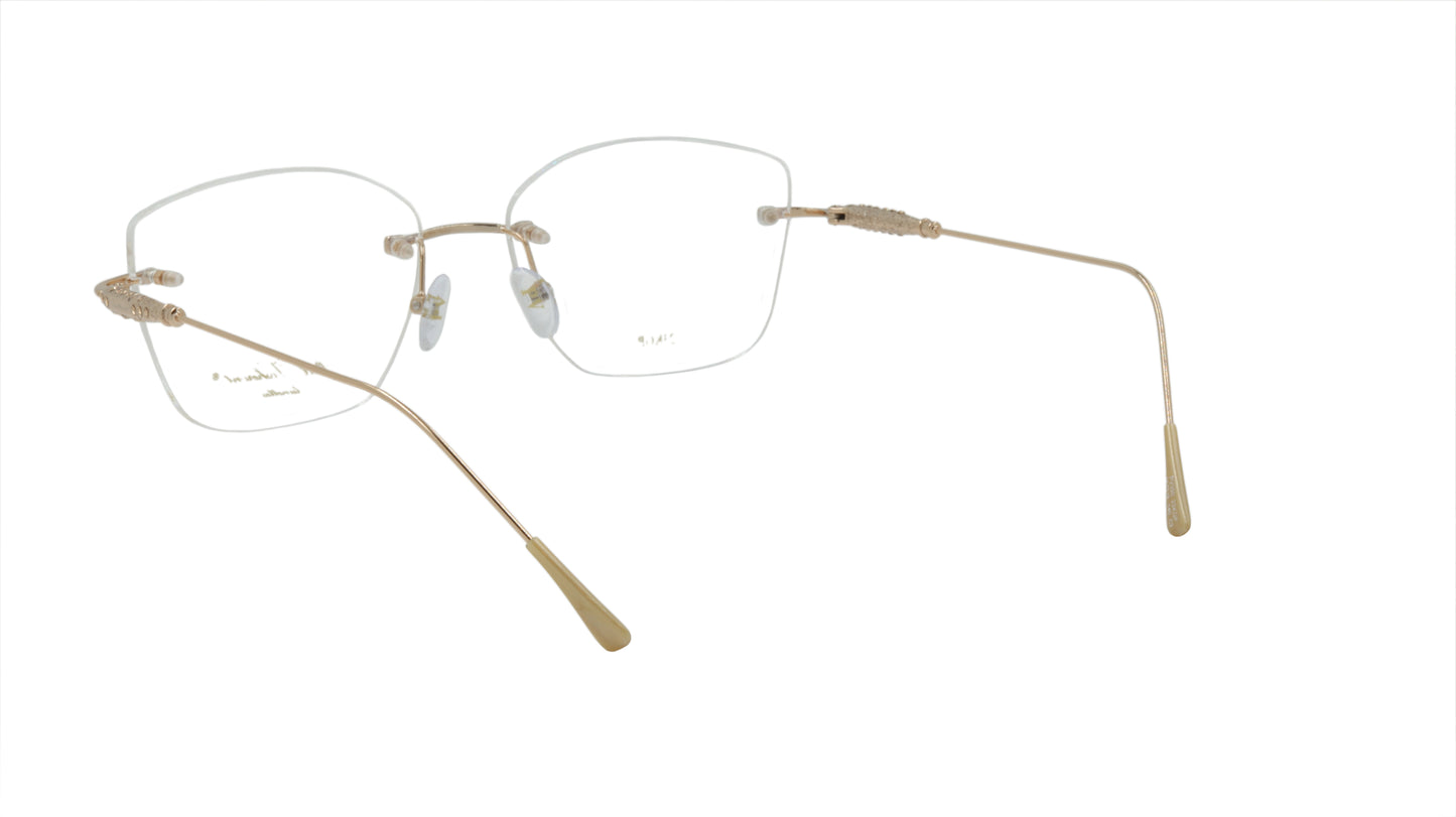 Paul Vosheront Soft Rectangle Gold Metal Optical Eyeframe with Yellow Gems