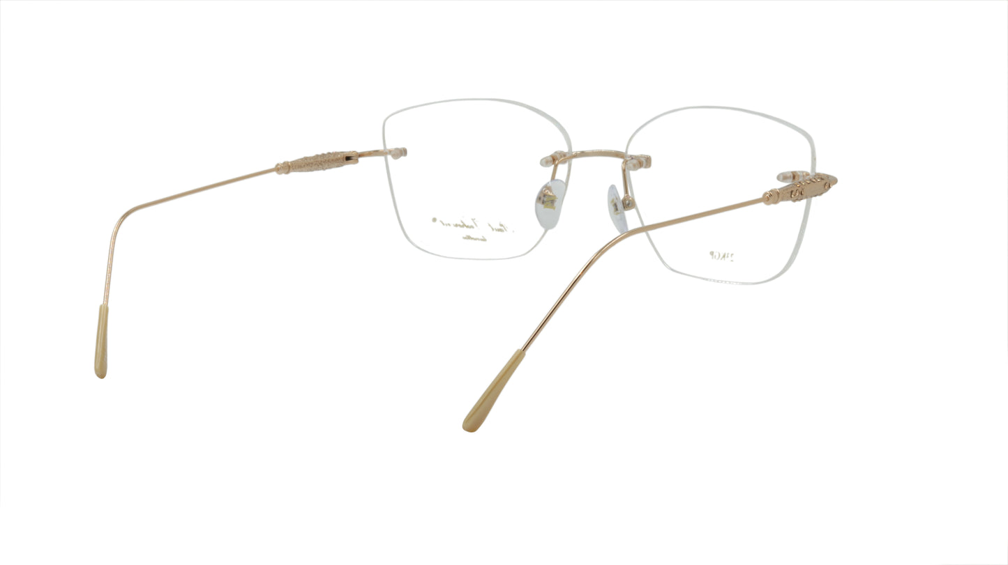 Paul Vosheront Soft Rectangle Gold Metal Optical Eyeframe with Yellow Gems