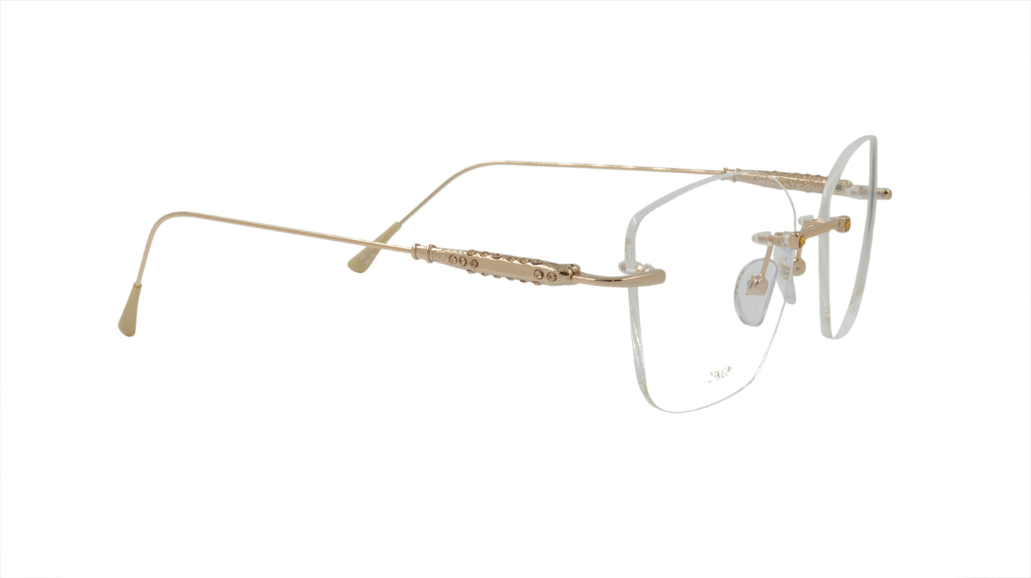 Paul Vosheront Soft Rectangle Gold Metal Optical Eyeframe with Yellow Gems