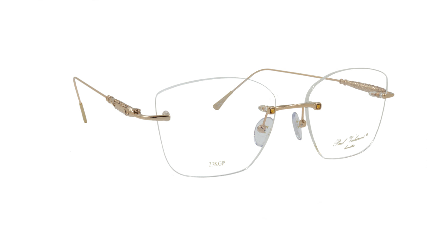 Paul Vosheront Soft Rectangle Gold Metal Optical Eyeframe with Yellow Gems