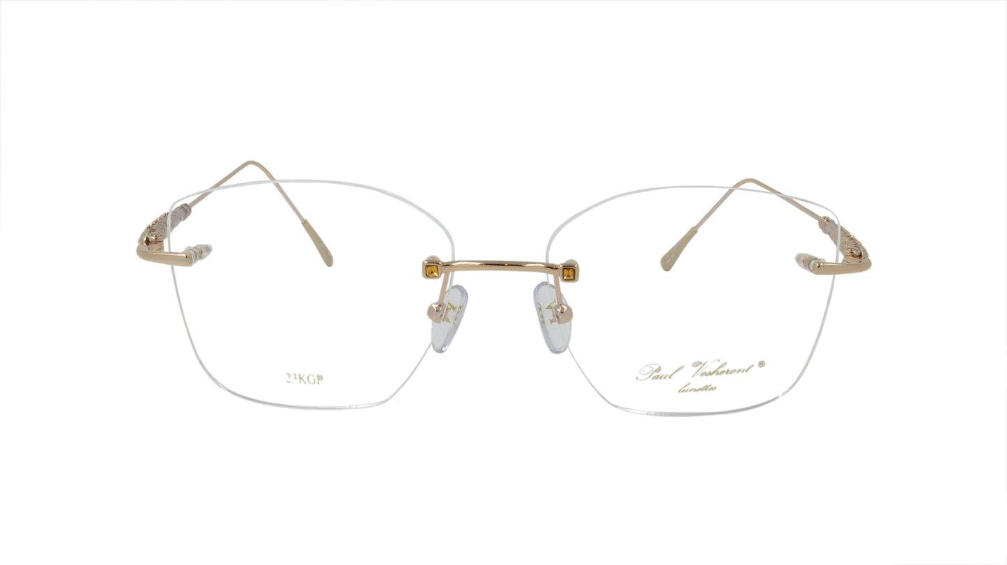 Paul Vosheront Soft Rectangle Gold Metal Optical Eyeframe with Yellow Gems