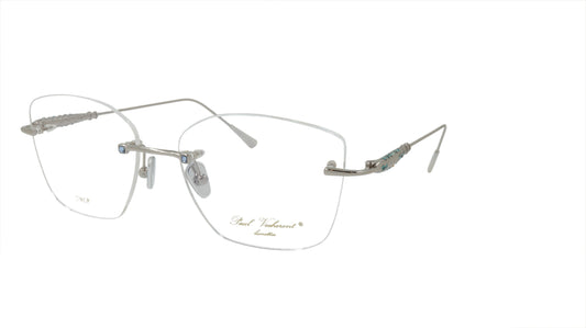 Paul Vosheront Soft Rectangle Silver Metal Optical Eyeframes with Blue Gems