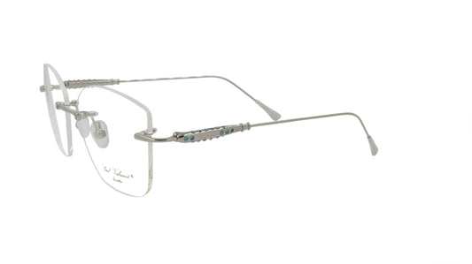 Paul Vosheront Soft Rectangle Silver Metal Optical Eyeframes with Blue Gems