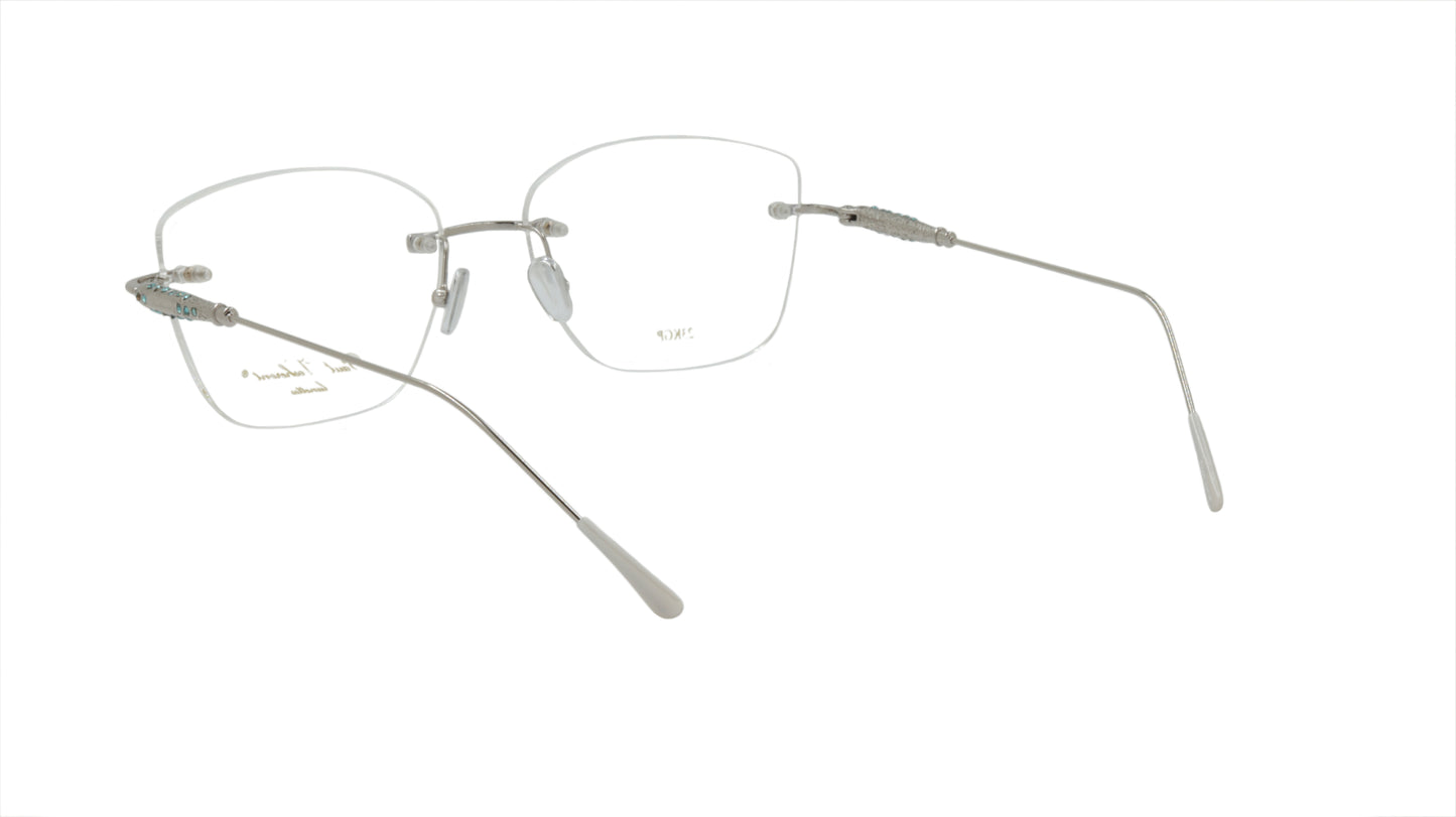 Paul Vosheront Soft Rectangle Silver Metal Optical Eyeframes with Blue Gems