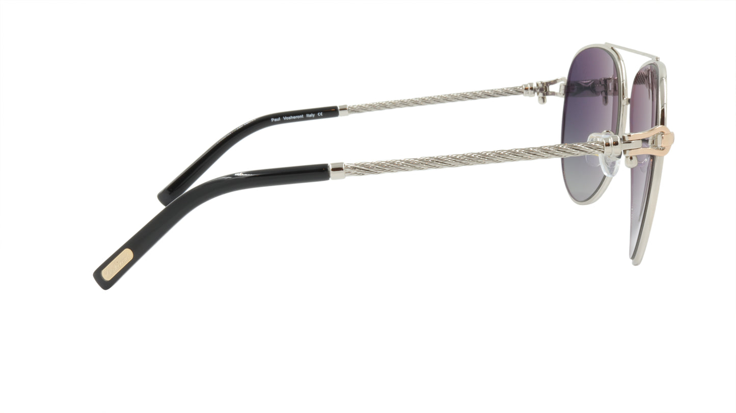 Paul Vosheront Sunglasses Gold Plated Metal Acetate Polarized Italy PV3438S C1
