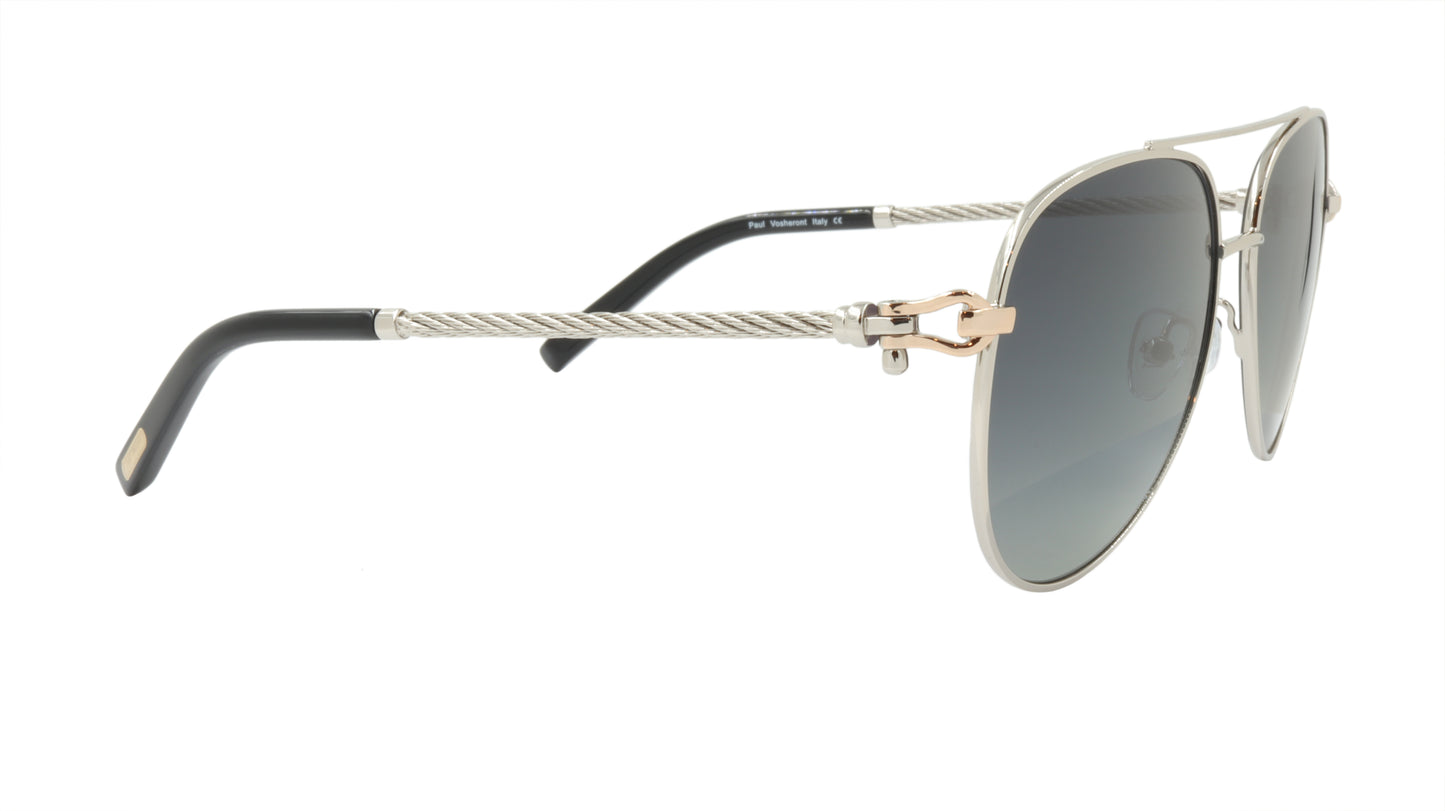 Paul Vosheront Sunglasses Gold Plated Metal Acetate Polarized Italy PV3438S C1