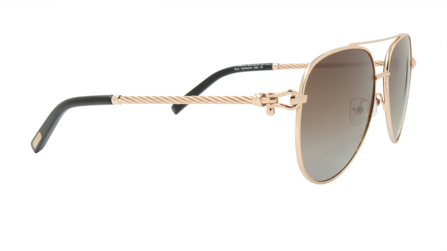 Paul Vosheront Sunglasses Gold Plated Metal Acetate Polarized Italy PV3438S C2