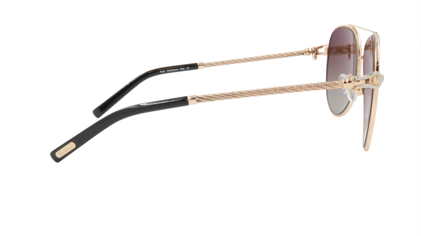 Paul Vosheront Sunglasses Gold Plated Metal Acetate Polarized Italy PV3438S C3