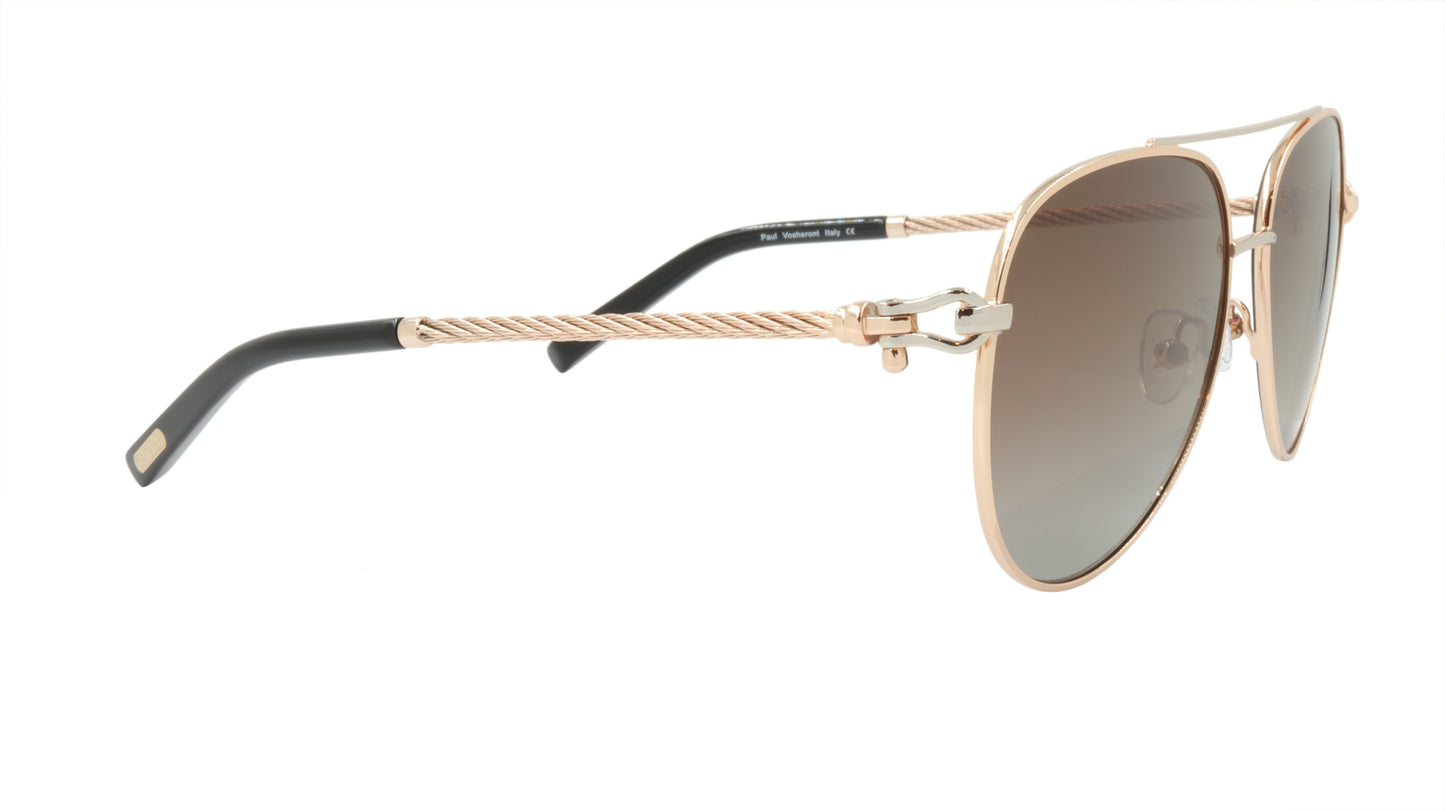 Paul Vosheront Sunglasses Gold Plated Metal Acetate Polarized Italy PV3438S C3