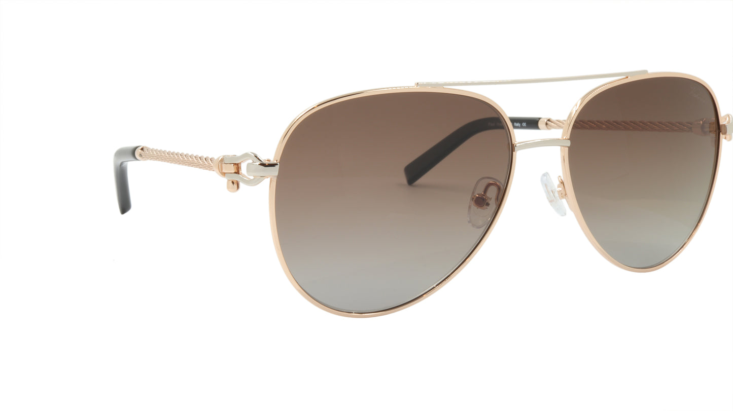 Paul Vosheront Sunglasses Gold Plated Metal Acetate Polarized Italy PV3438S C3