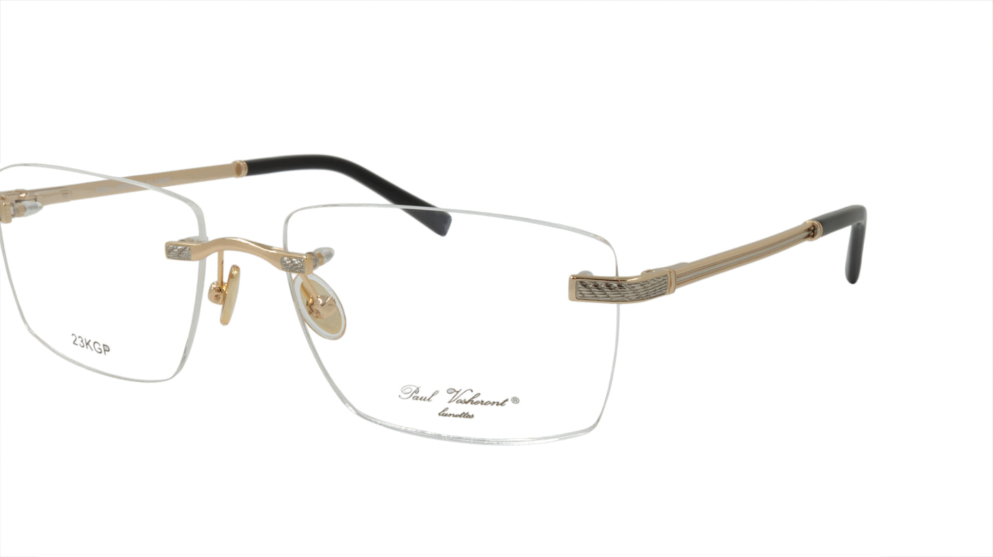 Paul Vosheront Rimless Silver & Gold Acetate Optical Frame PV604 C1