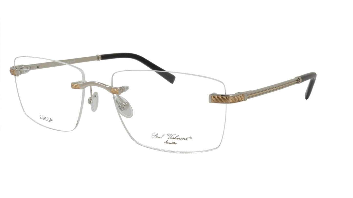 Paul Vosheront Rimless Silver & Gold Acetate Optical Frame PV604 C2