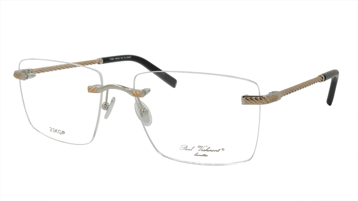 Paul Vosheront Rimless Rectangle Gold Acetate Optical Frame PV601 C2