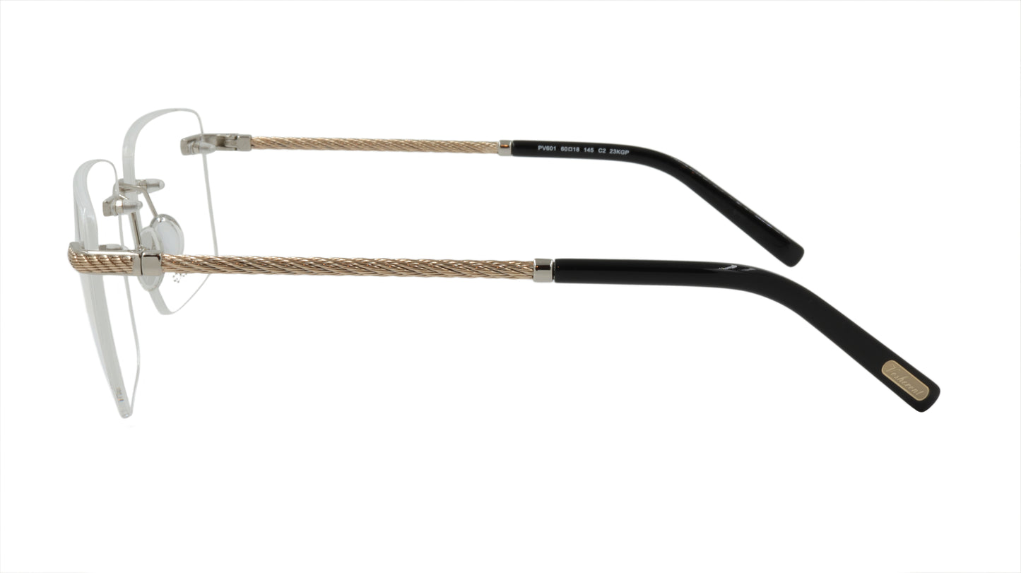 Paul Vosheront Rimless Rectangle Gold Acetate Optical Frame PV601 C2
