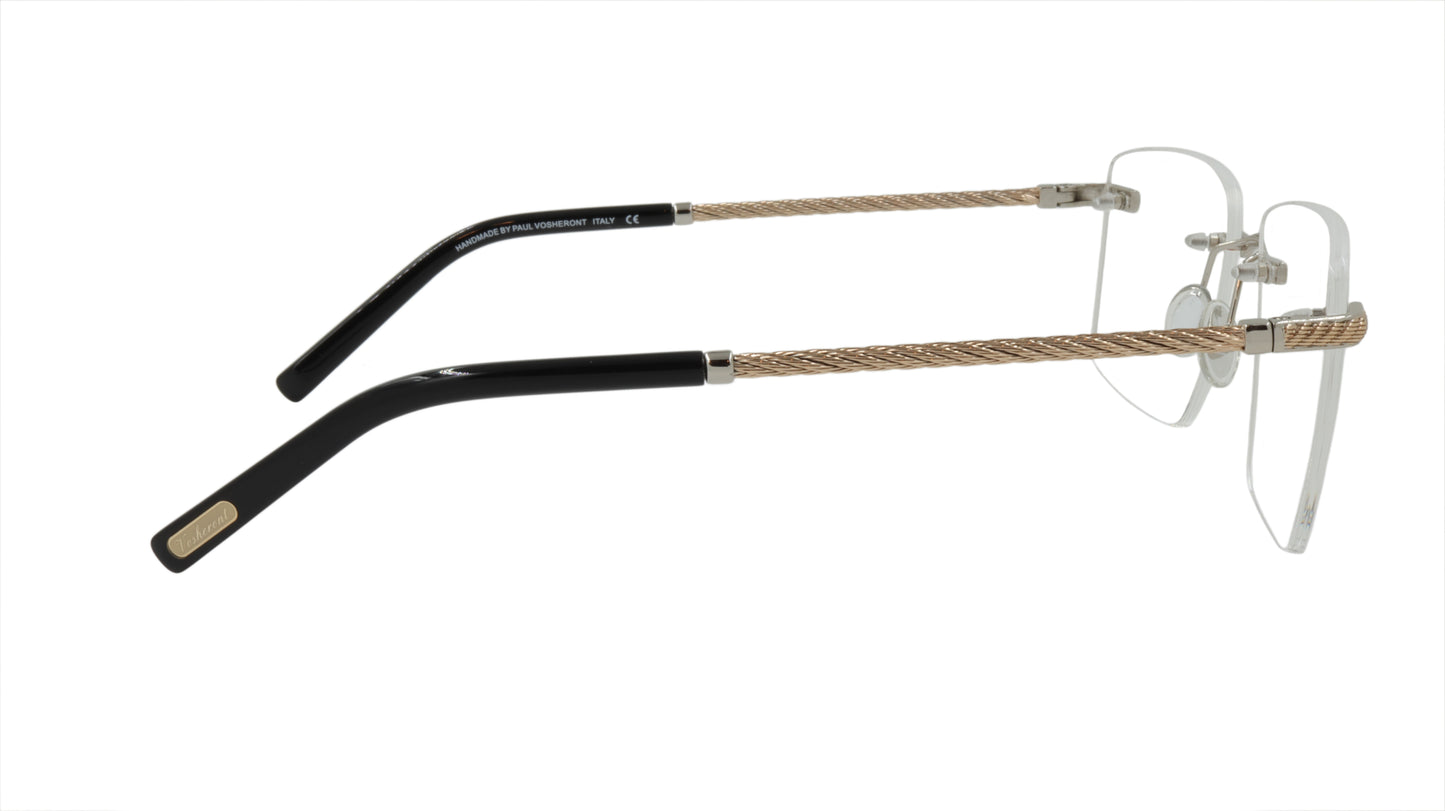 Paul Vosheront Rimless Rectangle Gold Acetate Optical Frame PV601 C2
