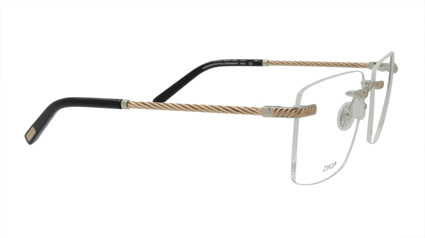 Paul Vosheront Rimless Rectangle Gold Acetate Optical Frame PV601 C2