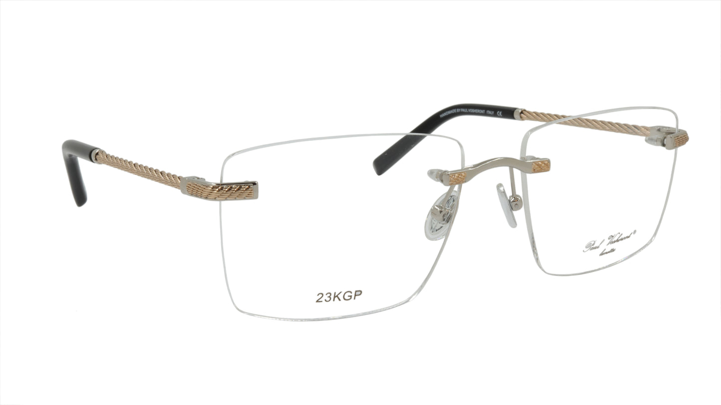 Paul Vosheront Rimless Rectangle Gold Acetate Optical Frame PV601 C2
