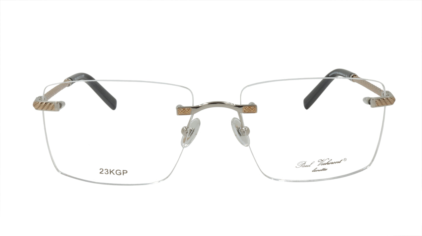 Paul Vosheront Rimless Rectangle Gold Acetate Optical Frame PV601 C2