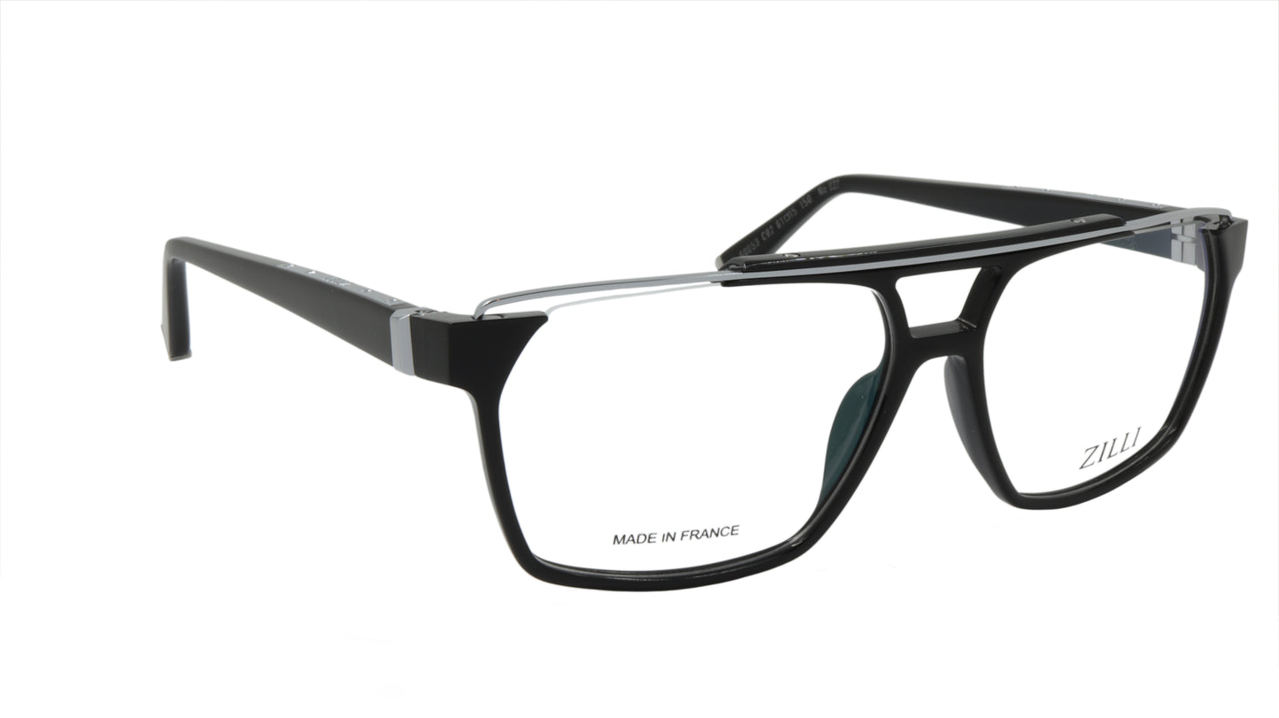 ZILLI Eyewear in Black and Silver Titanium and Acetate ZI 60053 C02