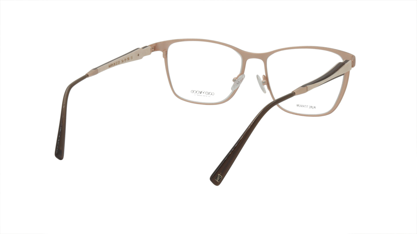 GOLD & WOOD Eyewear with Titanium Rose Gold with White and Brown Accents