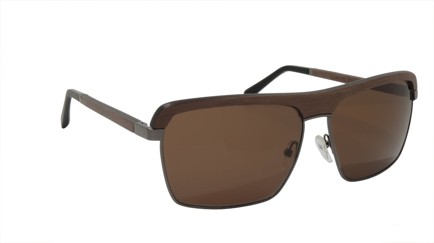 GOLD & WOOD Sunglasses Accented in Brown Wood and Gun Metal Black