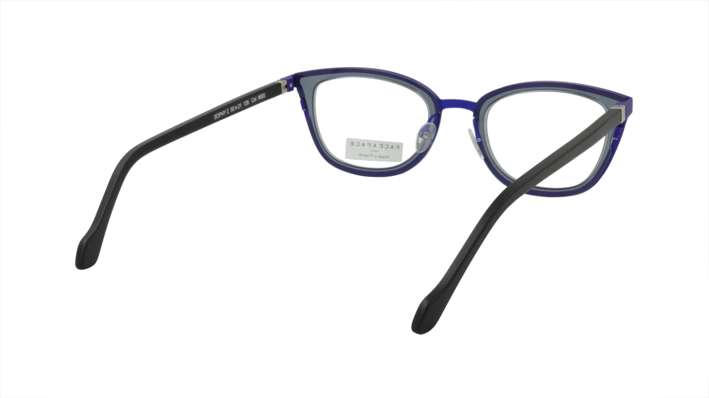 Face A Face Eyeglasses with a Hint of Blue and Gray Cat Eye