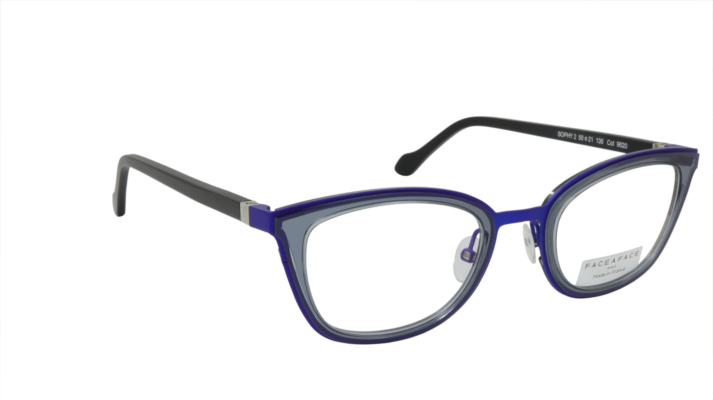 Face A Face Eyeglasses with a Hint of Blue and Gray Cat Eye
