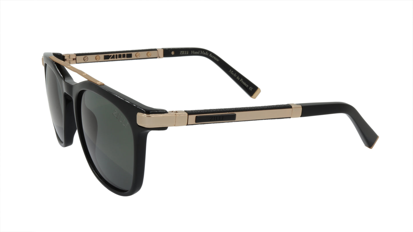 ZILLI Sunglasses Titanium Acetate Leather Polarized France Handmade ZI 65015 C01