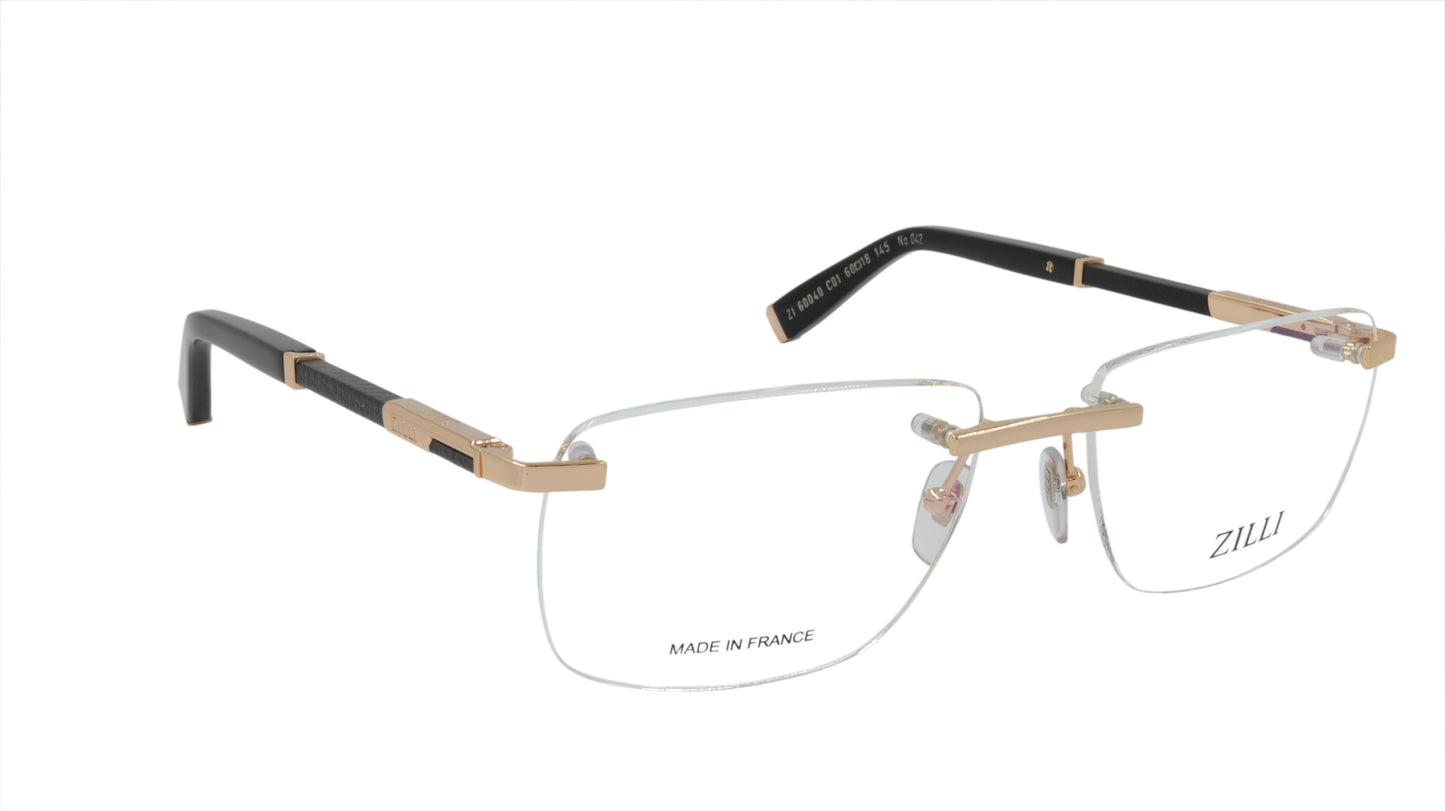 ZILLI Eyeglasses Frame Titanium Acetate Leather France Made ZI 60040 C01