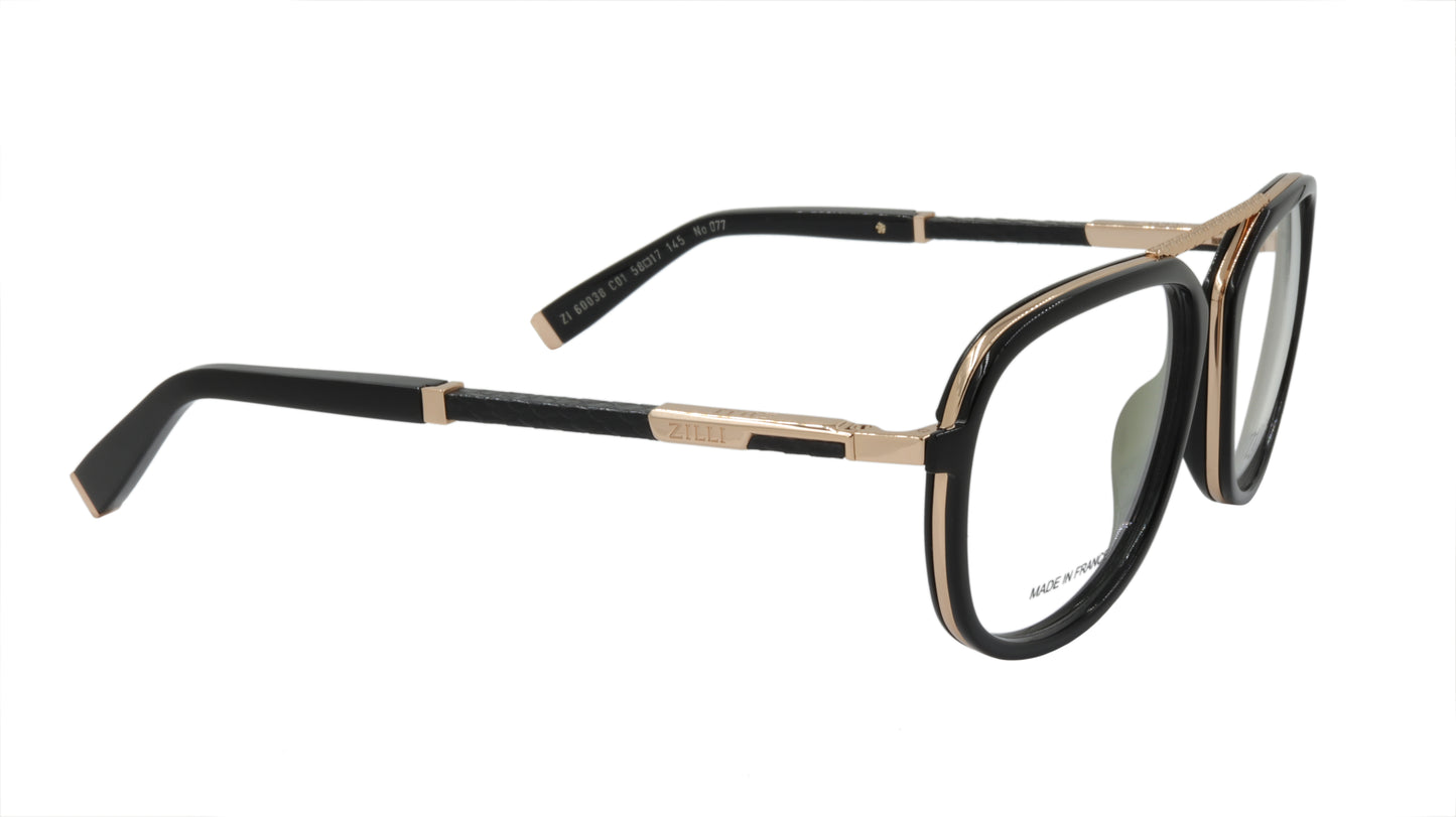 ZILLI Eyeglasses Frame Titanium Acetate Leather France Made ZI 60038 C01