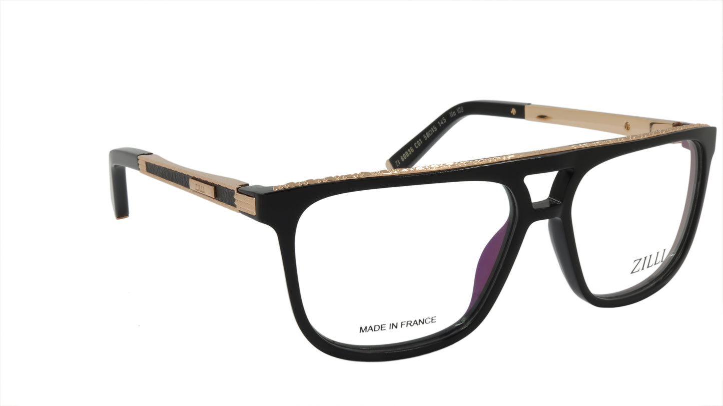 ZILLI Eyeglasses Frame Titanium Acetate Leather France Made ZI 60036 C01