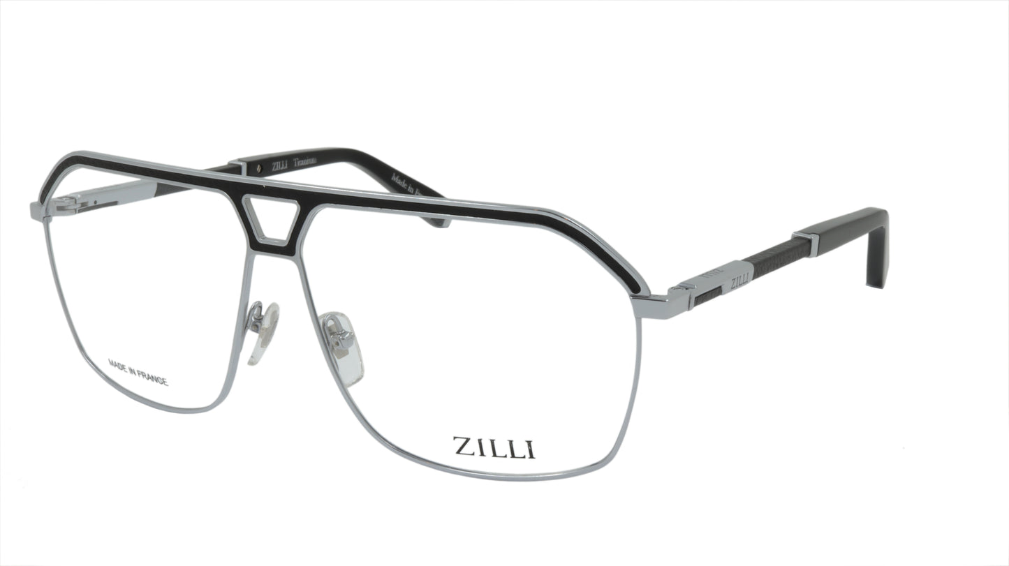 ZILLI Eyewear in Black and Silver Crafted in Titanium, Acetate with Leather Accents