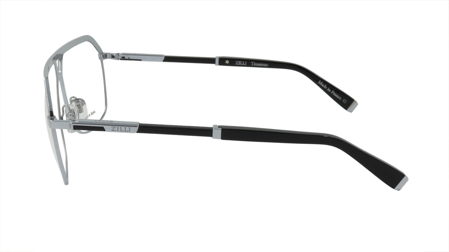 ZILLI Eyewear in Black and Silver Crafted in Titanium, Acetate with Leather Accents
