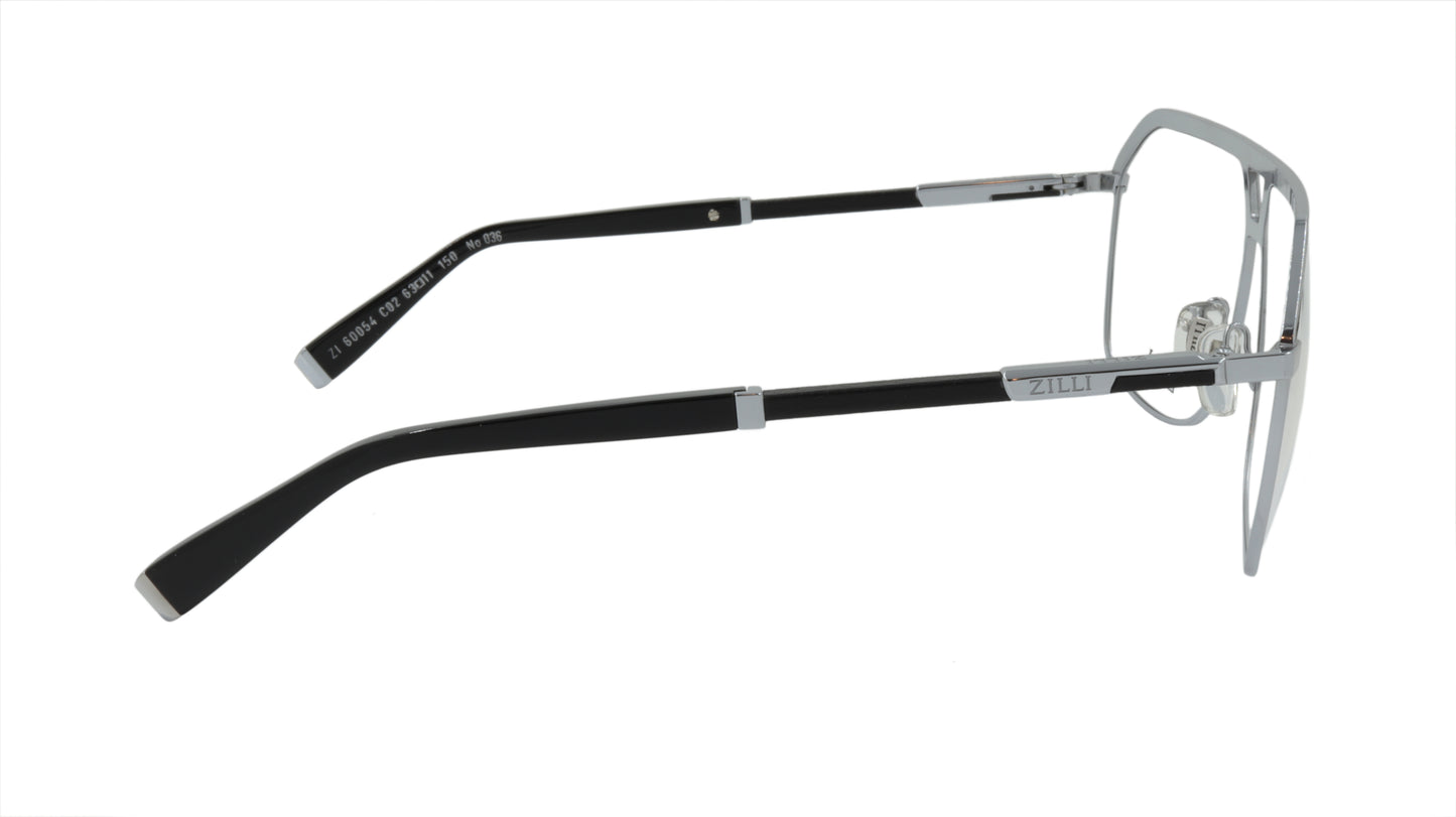 ZILLI Eyewear in Black and Silver Crafted in Titanium, Acetate with Leather Accents