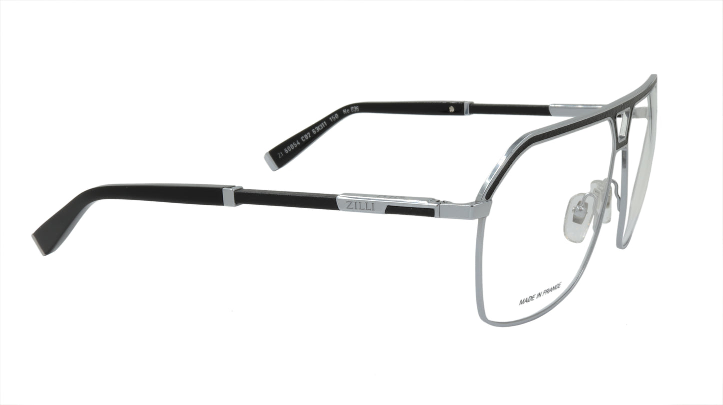 ZILLI Eyewear in Black and Silver Crafted in Titanium, Acetate with Leather Accents