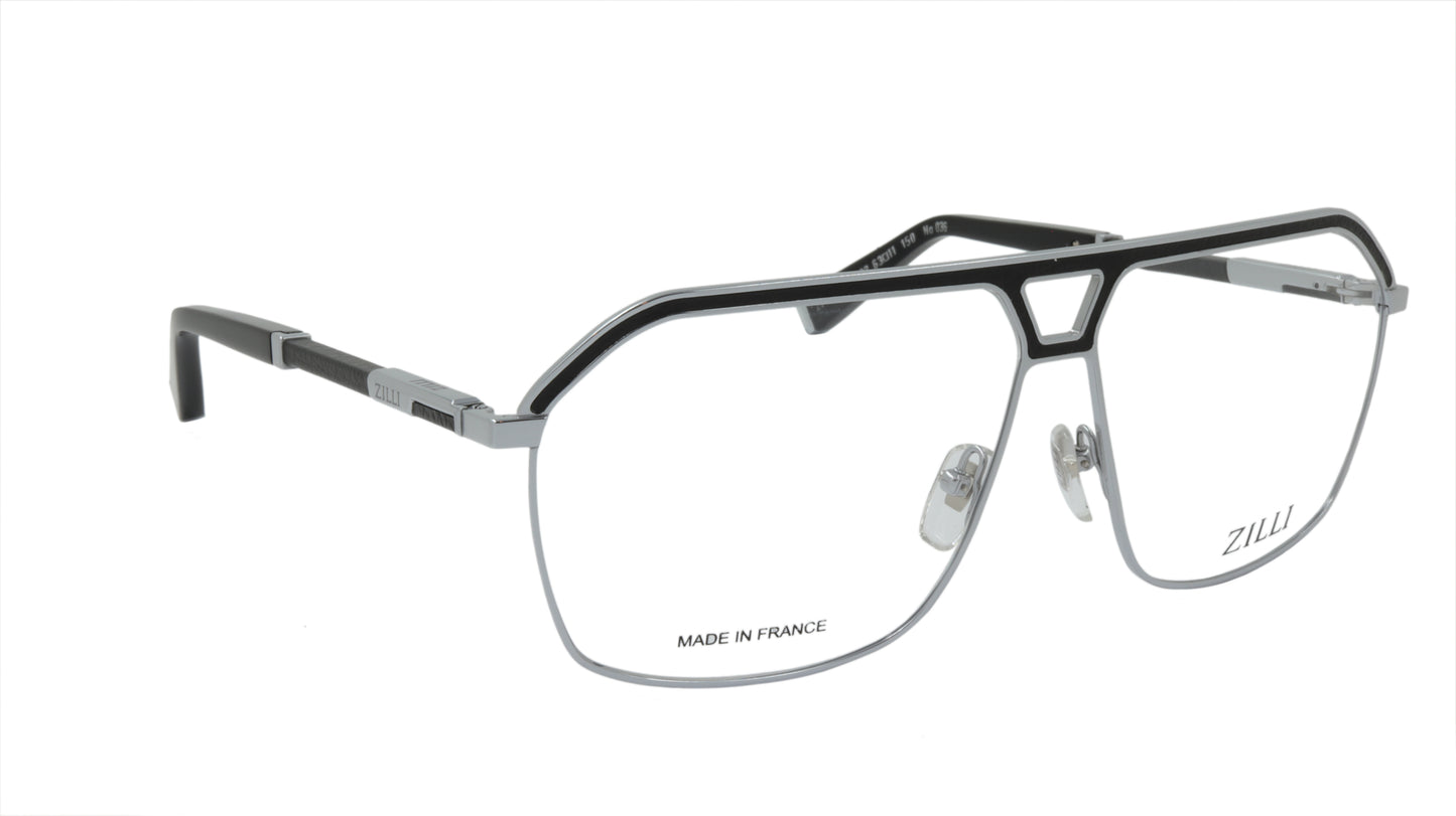 ZILLI Eyewear in Black and Silver Crafted in Titanium, Acetate with Leather Accents