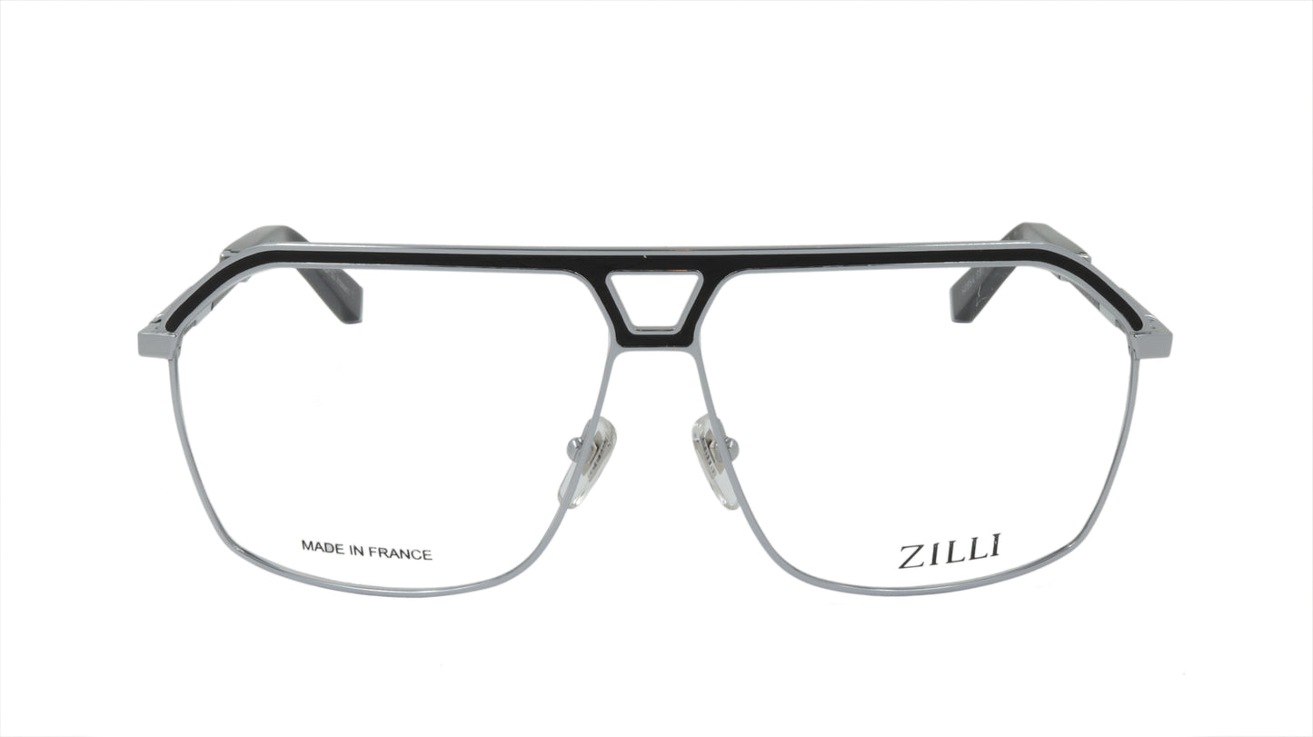 ZILLI Eyewear in Black and Silver Crafted in Titanium, Acetate with Leather Accents
