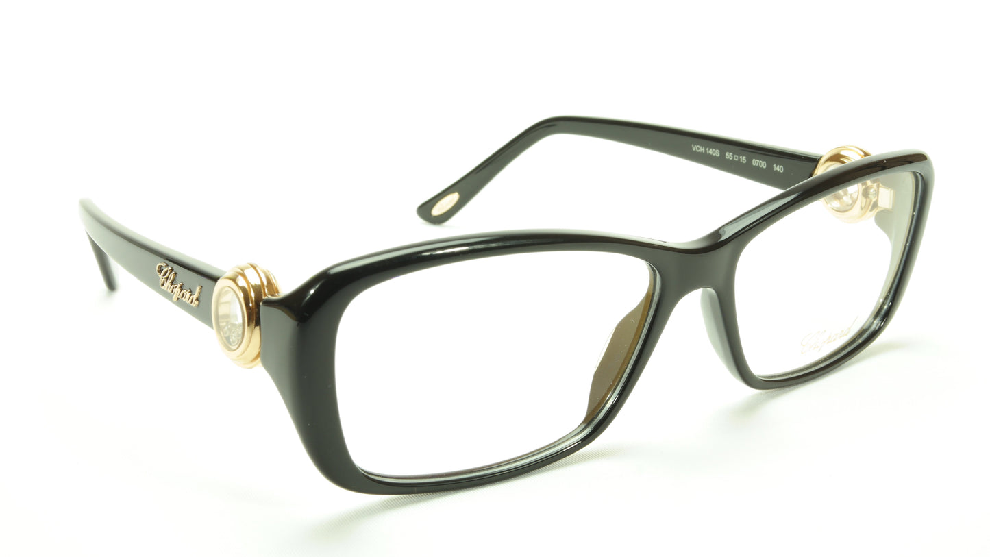 Chopard Eyeglasses Frame VCH 140S 0700 Acetate Black Gold Italy Made 55-15-140 - Frame Bay