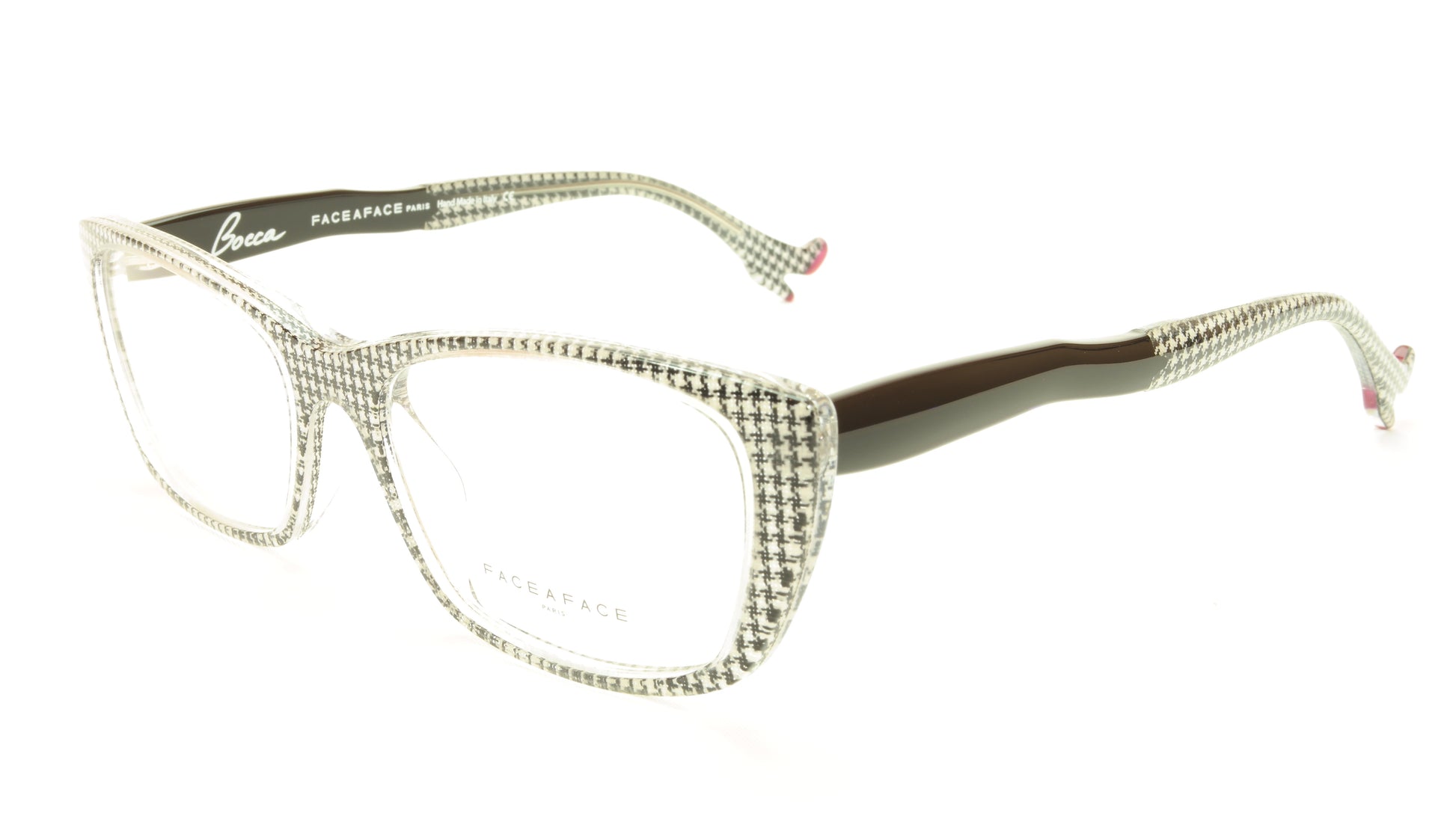 Face A Face Bocca Sexy 2 Col AT17 Houndstooth Black Red Eyeglasses Made in Italy - Frame Bay