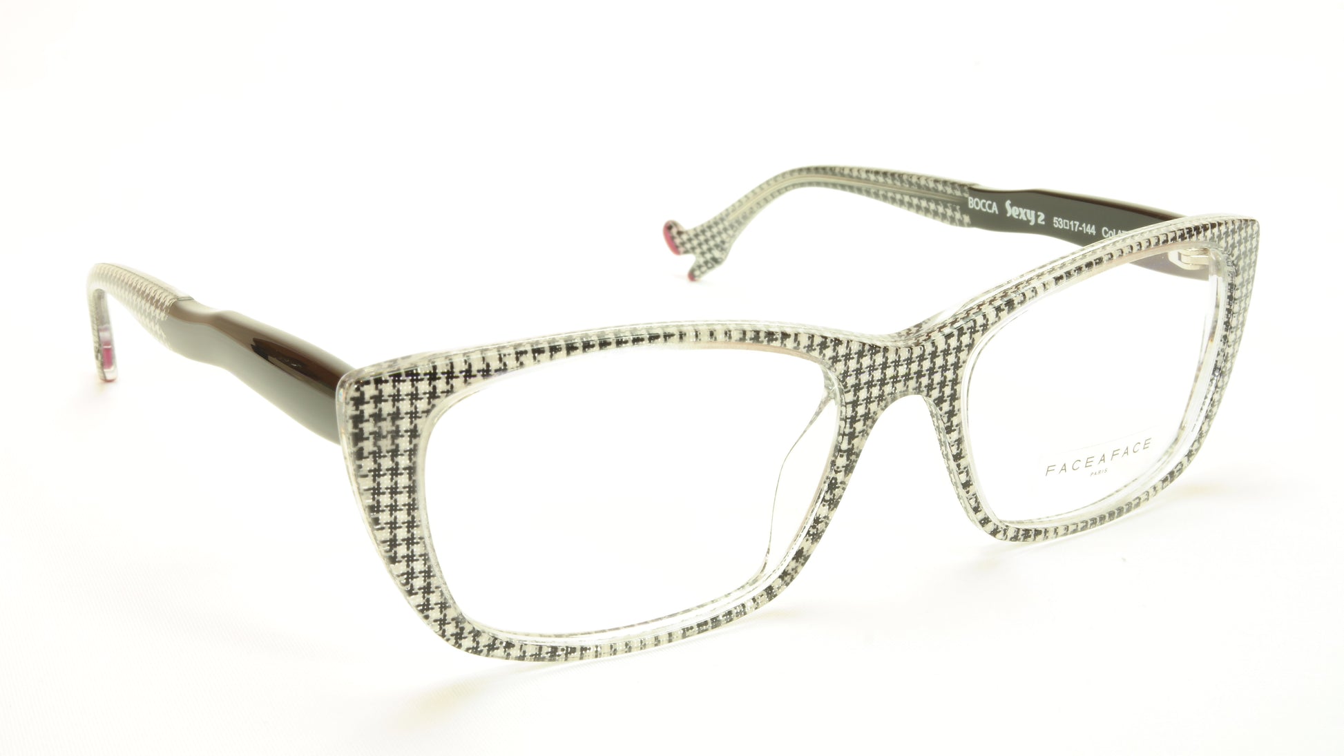 Face A Face Bocca Sexy 2 Col AT17 Houndstooth Black Red Eyeglasses Made in Italy - Frame Bay