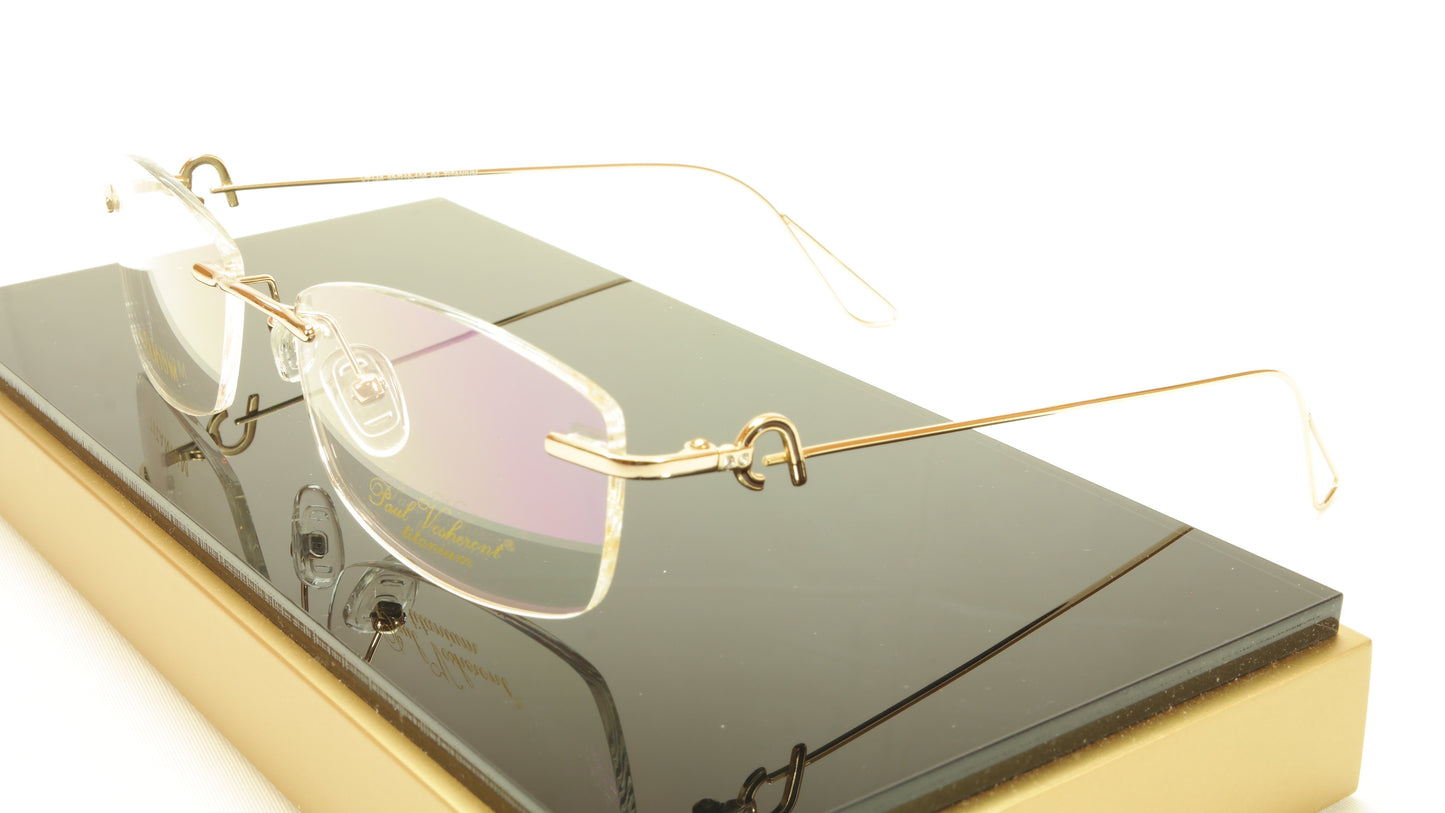 Paul Vosheront VT146 C1 Titanium Gold Rimless Eyeglasses Frame Italy - Frame Bay