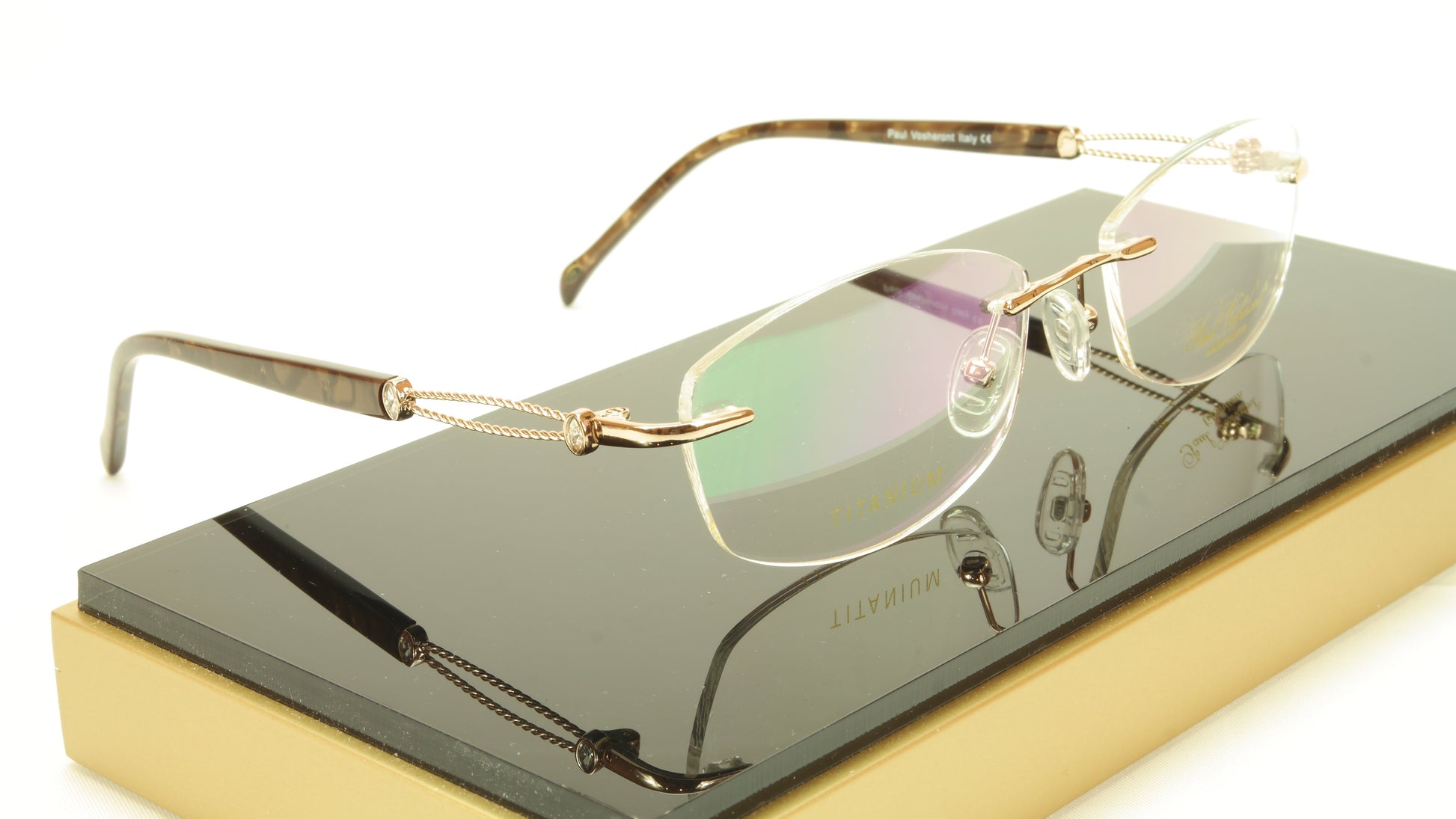 Paul Vosheront VT147 C1 Titanium Gold Rimless Eyeglasses Frame Italy - Frame Bay